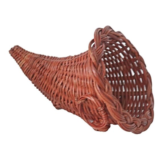 2 Vintage Wicker Cornucopia Baskets Large & Small Horn of Plenty - Picture 6 of 7